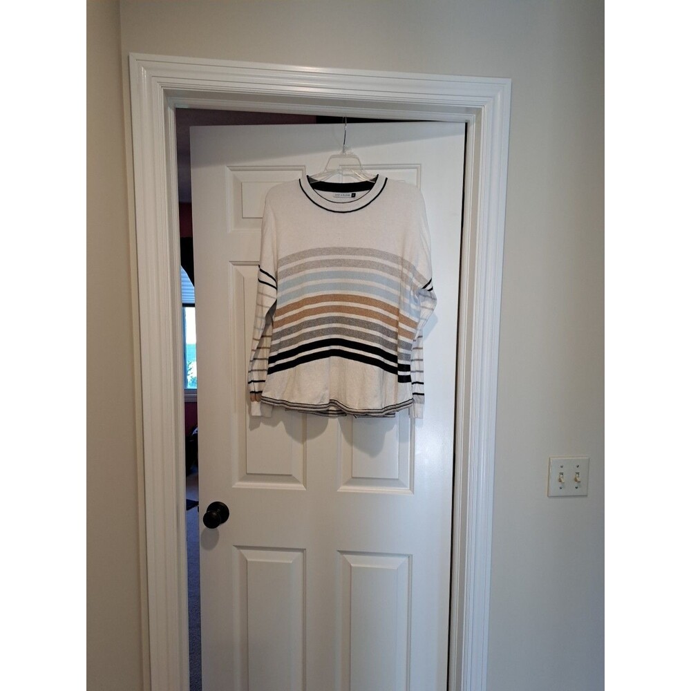 Zaket & Plover Striped Knit Sweater Long Sleeve Cotton Cashmere Round Neck M